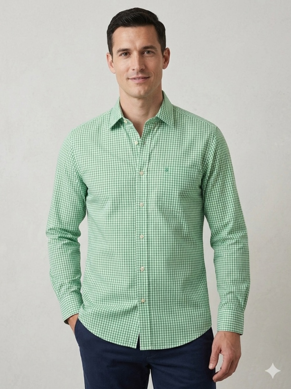 Men's Mint Green Gingham Dress Shirt - Tailored Button-Down